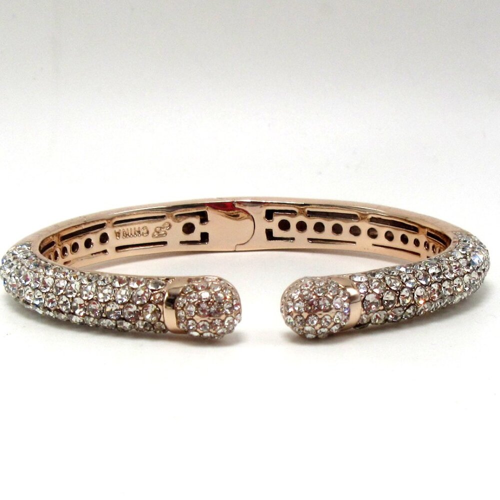 JOAN BOYCE clear rhinestone crystal clamper cuff bracelet - gold plated setting